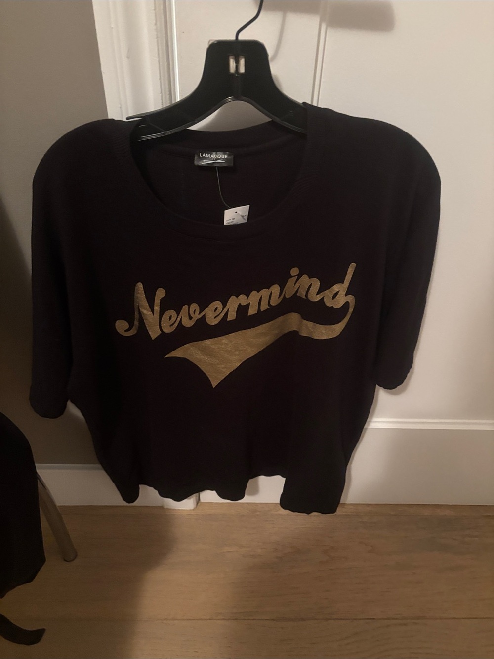 Lamarque Black Sweatshirt with Gold "Nevermind" Script